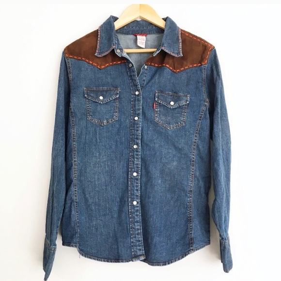 Levi's Tops - Levi’s Vintage Suede Shoulder Shirt!